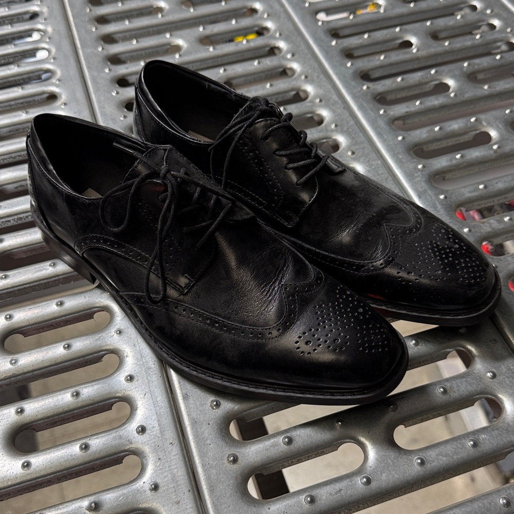 Black Leather Wingtip Oxford Shoes